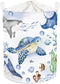 Clastyle 45L Large Blue Sea Animals Turtle Kid Laundry Hamper, Collapsible Whale Shark Storage Basket with Lid