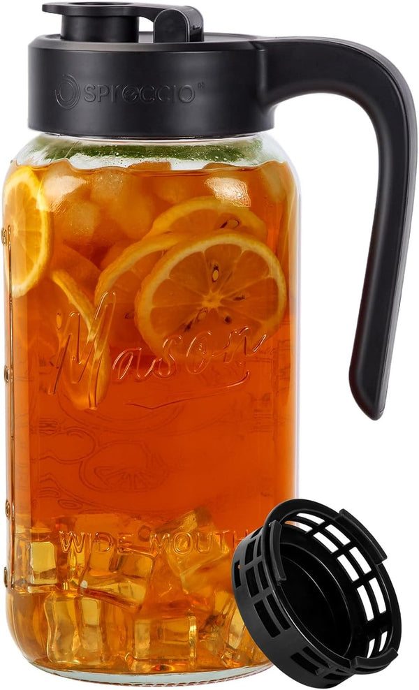 Mason Jar Pitcher with Tea Filter, Airtight & Leakproof Glass Pitcher with