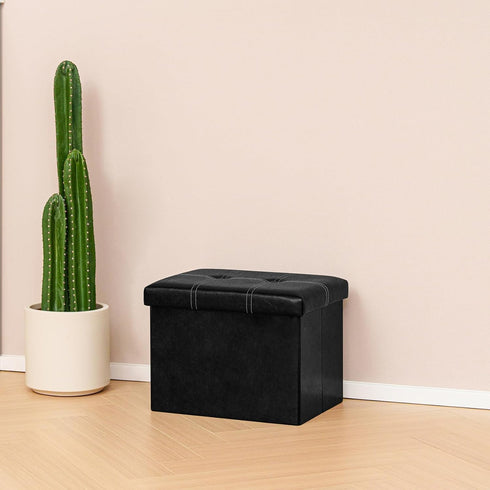 16.5"x12.6"x12.6" B FSOBEIIALEO Folding Storage Ottoman Cube, Faux Leather Footrest Seat Coffee Table, Black