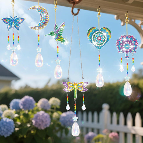6 3D YUNVI Pcs Diamonds Paintings Suncatcher, Double Sided Diamonds Paintings Wind Chime Paint by Number, Diamond