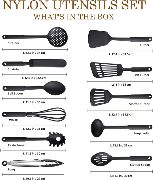 Kitchen Utensils Set, 11 Pcs Nylon Non-Stick Cooking Tools, 410°F Heat Resistant, BPA Free