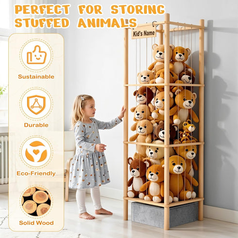 WORLDMX 57In Stuffed Animal Storage with Toys Tray, Large Wooden Stuffy Plushies Storage Holder Extra Large Capacity