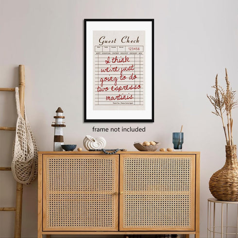 abrtolpffo 12x16in Guest Check Canvas Wall Art, Vintage Bar Cart Art Print, Red Brown Receipt Poster, Coffee Shop