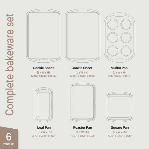 Bakken- Swiss Set Commercial Sets, 450 Set 6 BAKKEN Kitchen Baking Pan - Nonstick Green Marble Coating, Grade Carbon