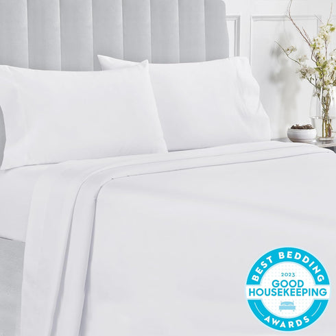 California Design Den Queen Size Bed Set, 400 Thread Count 100% Cotton Cooling Sheets, Deep Pocket, White