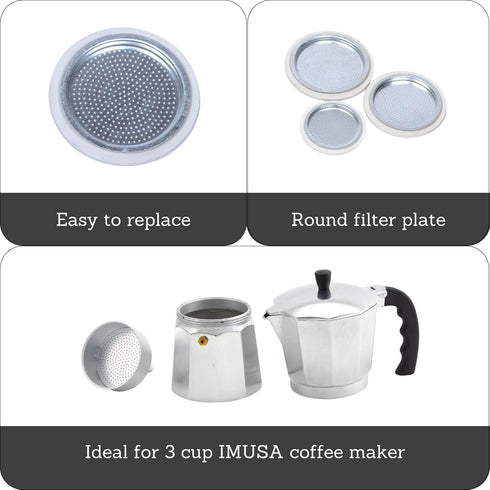 IMUSA USA Aluminum Stovetop Espresso Maker Replacement Rubber Ring & Filter for 3 Cup