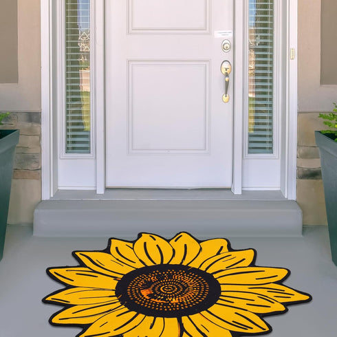 Extra Large Sunflower Welcome Doormat, 29.5" x 29.5" Non Slip Area Rug for Indoor Outdoor Use