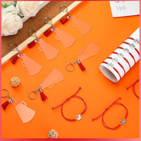 Sureio 48 Pcs Cheerleader Gifts - 24 Cheer Bracelets and 24 Cheer Keychains for Team Backpack Purse Party Favors
