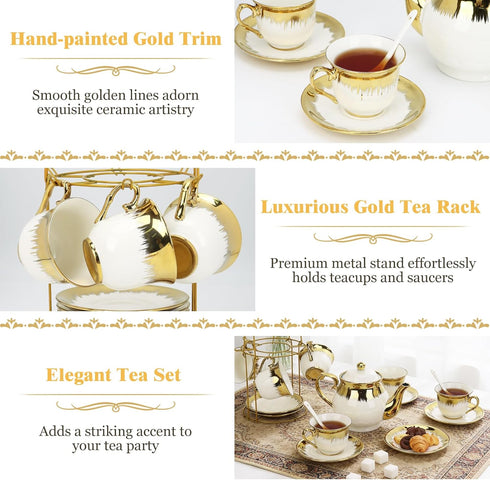 Set, Set 20 Set, Sets Sets Deco,1000ML Porcelain Tea Large Ceramic Tea for Adults with Metal Holder, Pcs European Tea