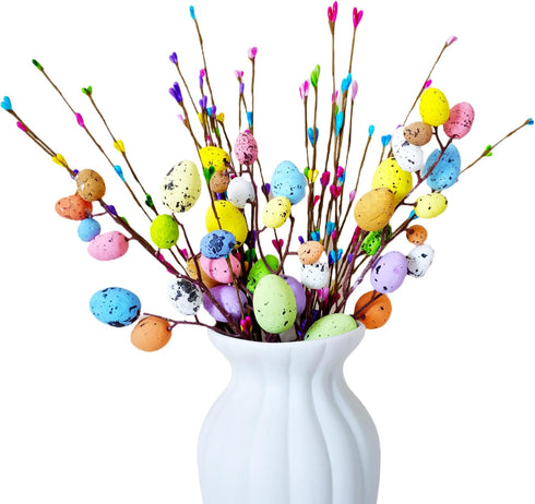 VSHZXFH 33pcs Artificial Spring Floral Stems Spray Vine with Pastel Eggs and Berries - Table Centerpiece Twig Branches