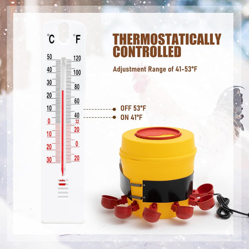 Glooglitter 2-5Gal 6ft 2set) Thermostat Chicken Waterer Heater Self-Regulating Heating Bucket Belt for Bucket