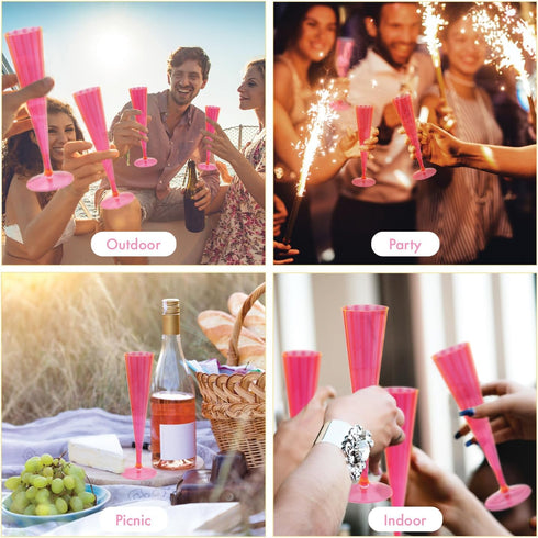 Party Essentials 20 Count Hard Plastic 5 oz Champagne Flutes, Neon Pink