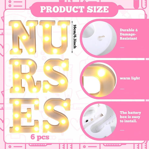 6 3D Aurelema Pcs Nurses Week Decorations LED Light up Letters Marquee Nurse Tables Centerpieces Signs for of Nursing