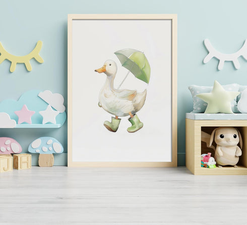 Generic 3Pcs Set 3 Baby Animal Nursery Wall Art Funny Green Rain Gear Duck Painting Picture Wall Decor This of Happy