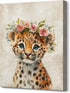 12x16 Inches Nursery Wall Decor Lovely Baby Leopard with Garland Pictures Print on Canvas Cute Animal Portrait Poster