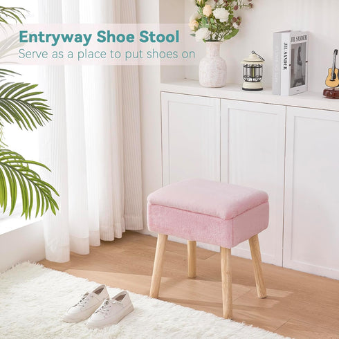 BRIAN & DANY Vanity Stool, Faux Fur Vanity Stool Chair with Storage, Rectangle Makeup Chair Soft Padded Seat with Legs