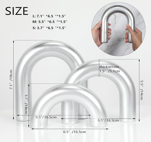 3Pcs HMASYO Sliver Arch Decorative Objects Statue, Coffee Table Bookshelf Aesthetic Decor for Living Room Bedroom