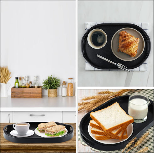 MDLUU 17.1 Inch Plastic Serving Tray, Long Ottoman Tray with Cutout Handles, Oval Butler Tray for Breakfast in Bed