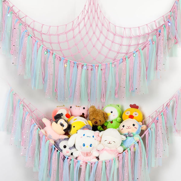 Stuffed Animal Hammock with LED Lights - 59 Inch Large Toy Storage