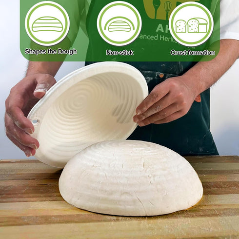 9 Inch 2 Pulp Sourdough Banneton Bread Proofing Basket with Liners, Round Pulp Banneton Bread Proofing Supplies