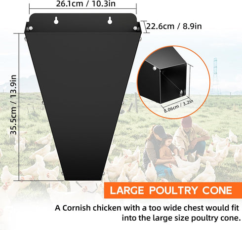18 lbs Large Size Chicken Restraining Cone, Heavy Duty Metal Poultry Cone with Flat Back Design, Chicken Processing