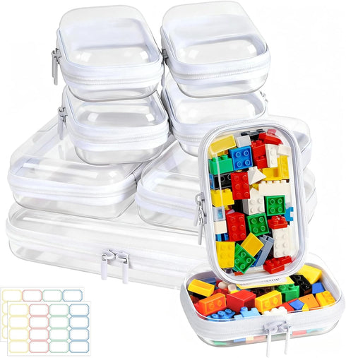 9 Pack Clear Hard Shell Zipper Case,Waterproof Toiletry Cosmetic Bag,Toy Organizers and