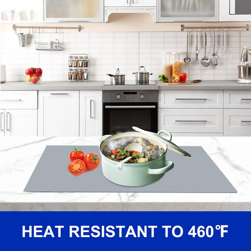 Silicone Mats for Kitchen Counter, Heat Resistant Waterproof Countertop Protector Mat, Non-Slip Grey Silicone Mats