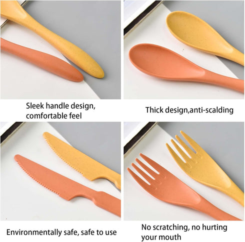 Knives Spoons and Forks Set, Wheat Straw Cutlery Set, Reusable Flatware Set for 5, Utensils for Party, Travel, Work, Picnic, Camping or Daily Use (Style4) by Zoyiancy