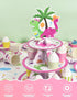 WERNNSAI Dinosaur Cupcake Stand - 3-Tier Pink Dinosaur Birthday Party Decorations for Girls, Cardboard Dessert Tower