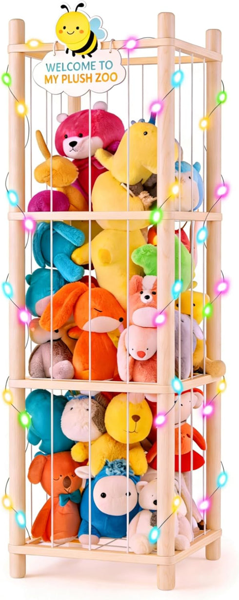 Hsenowi Stuffed Animal Storage Zoo Organizer Natural Pine Plushies Storage with Elastic Bands