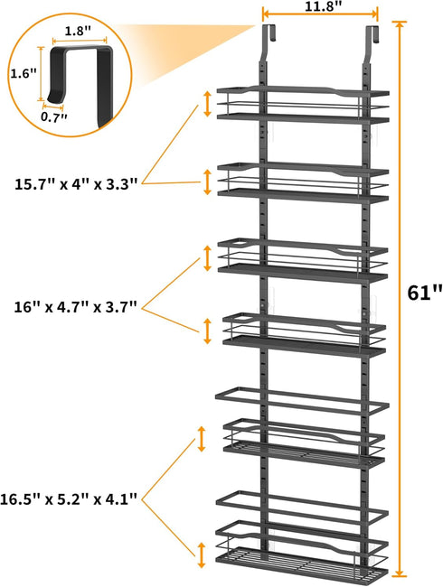 Moforoco 6-Tier Over The Door Pantry Organizer, Black Hanging Basket Cabinet Door Wall Spice Rack Shelves