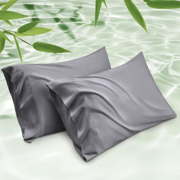 Bedsure Queen Size Cooling Pillow Cases Set of 2, Dark Grey, Rayon Derived from Bamboo, 20x30 Inches, Envelope Closure