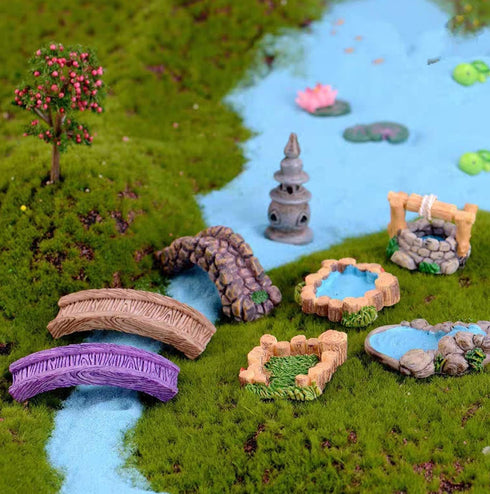 Woodpile Pool Miniature Fairy Garden Accessories, Miniature Pond Lawn Garden Ornament Figurines, Micro Landscape