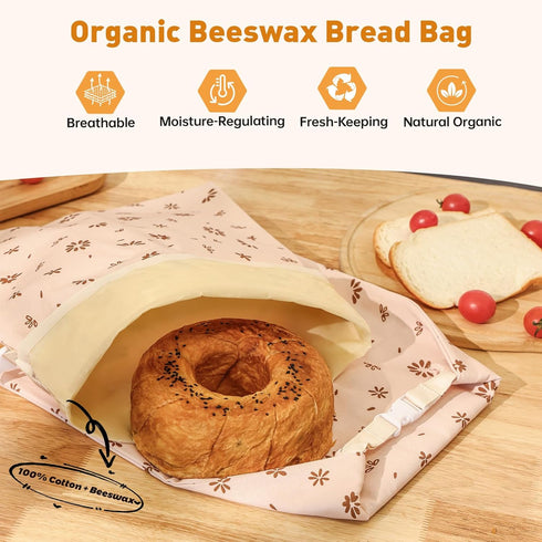 3 Pack Set, Tirphy Reusable Bread Bags and Bowl Cover Beeswax Bread Bags for Sourdough, Homemade Bread Storage to Keep