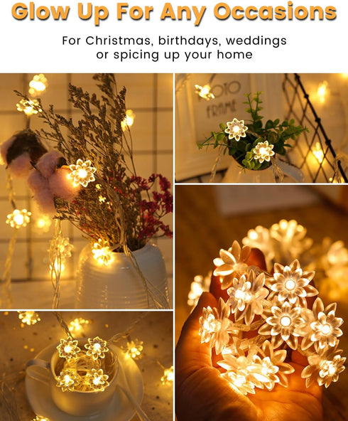 59 100 JOLYMOLY Ft LED Flower Fairy Lights with Remote Timer, Plug in Connectable Twinkle Lights with Soft Flowers