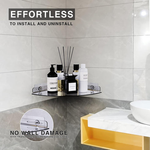 2 Pack Bakzon Acrylic Corner Shelves, Adhesive Shower Caddy Organizer for Tile Walls, Wall Mounted Clear Bathroom