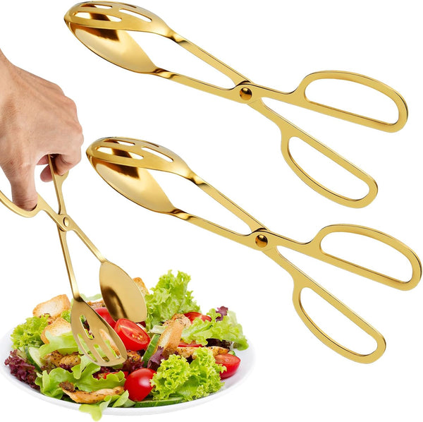 2 Pack Gold Salad Tongs, 10 Inch Stainless Steel Kitchen Tongs for Serving Food, Buffet Catering