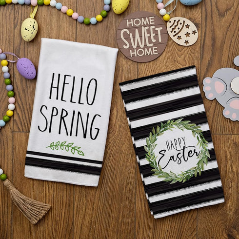 18x26 Inch, Set 2 ARKENY Easter Kitchen Towels - Green Wreath Dish Towels, Ultra Absorbent, Bar Drying Cloth, Happy