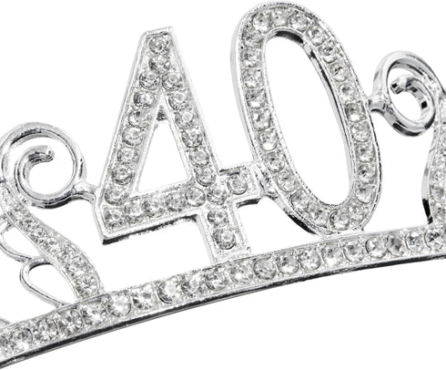 BLUE PANDA - 40th Birthday Sash and Tiara for Women, Forty and Fabulous Party Decorations (Black Satin)