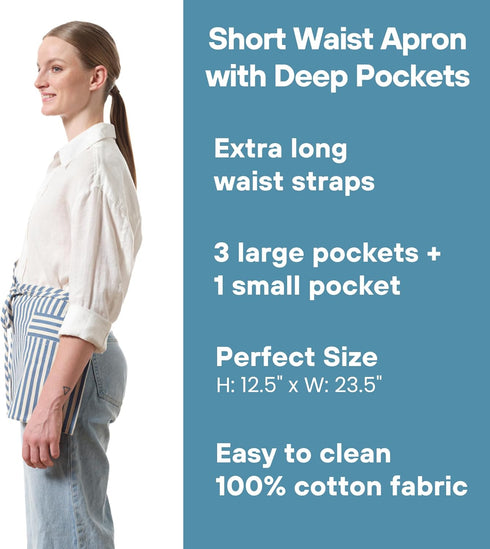 MEEMA Waist Apron with 3 Pockets | Waitress Apron with Pockets | Half Aprons for Servers Women