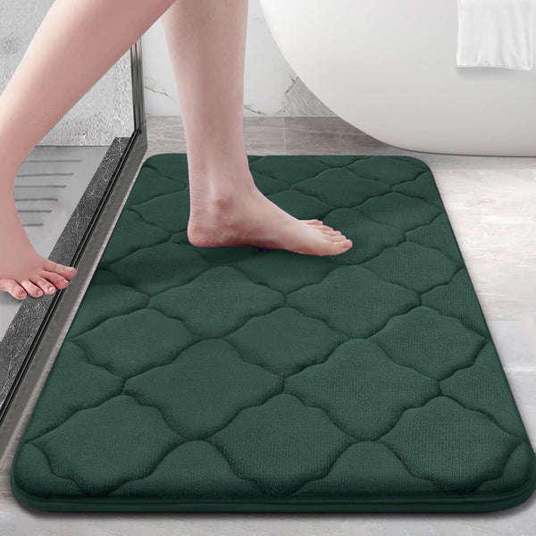 OLANLY Memory Foam Bath Mat Rug 30x20, Ultra Soft Non-Slip Absorbent Bathroom Carpet for Floor, Dark Green