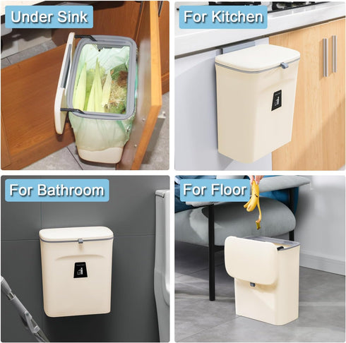 2.4 Counter Tiyafuro Gallon Kitchen Compost Bin for Top or Under Sink, Hanging Small Trash Can with Lid