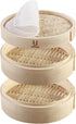 Handmade 8 Inch Bamboo Steamer Basket with Reusable Cotton Liners, 2 Tier Traditional Dumpling Food Steamer