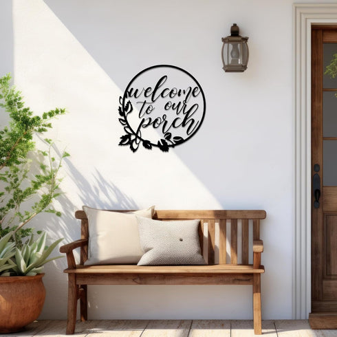 Hotop Welcome to Our Porch Metal Sign, Black 11.8 Inch Wall Hanging Decor for Kitchen, Farmhouse, Home Office