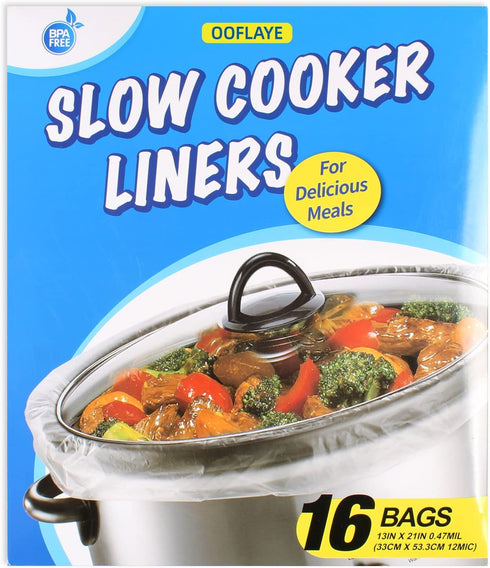16 Bags Slow Cooker Liners, Disposable Cooking Bags for 3QT to 8QT, BPA Free Plastic Bags, 13 x 21 Inches