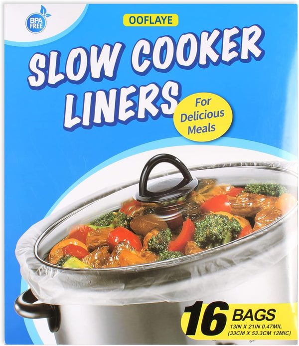 16 Bags Slow Cooker Liners, Disposable Cooking Bags for 3QT to 8QT, BPA Free Plastic Bags, 13 x 21 Inches