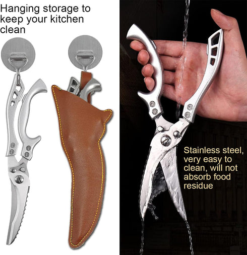 ANDONG Heavy Duty Professional Kitchen Scissors - Ultra Sharp Spring Loaded Stainless Steel Multipurpose Shears for
