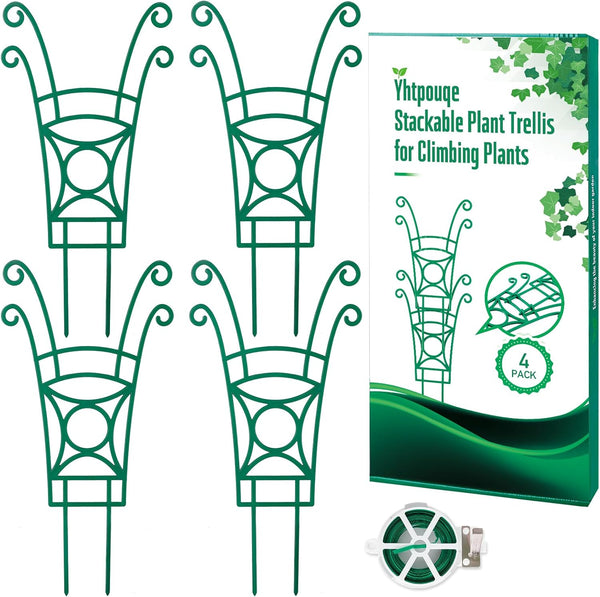 4 Pack Stackable Plant Trellis for Climbing Plants, Indoor/Outdoor Garden Trellis, Plant