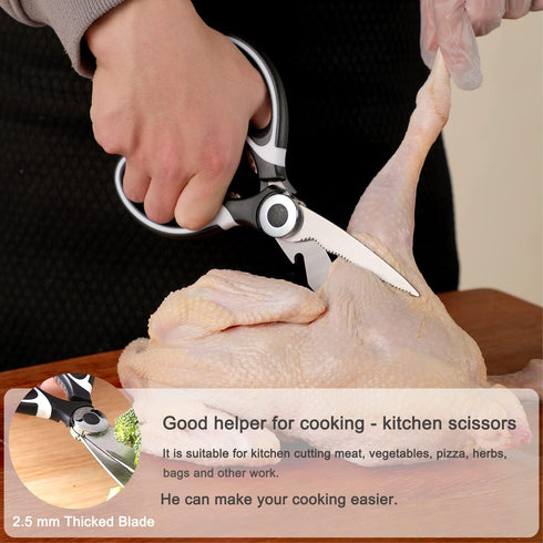 Food Grade Kitchen Scissors 3 Pack - Heavy Duty Stainless Steel Cooking Shears for Cutting Meat, Food, Fish, Poultry -