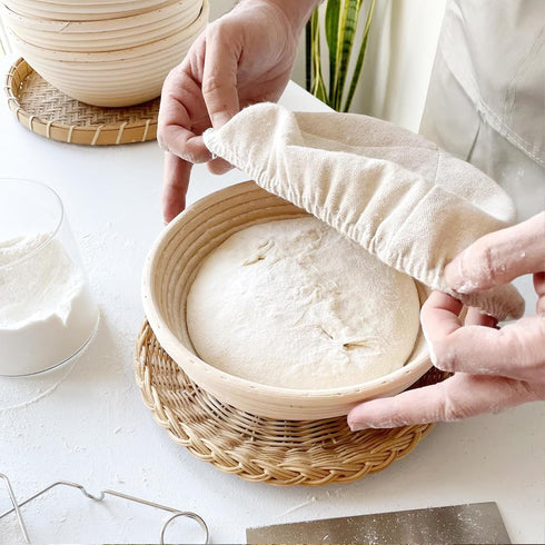 Banneton Bread Proofing Basket Set of 2, 9 inch Round Sourdough Proofing Bowls, Handmade Rattan Baskets and Liners